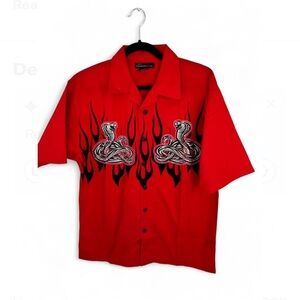Vintage button down Red with Flame Cobra cotton Men's Shirt Guy Fieri st…